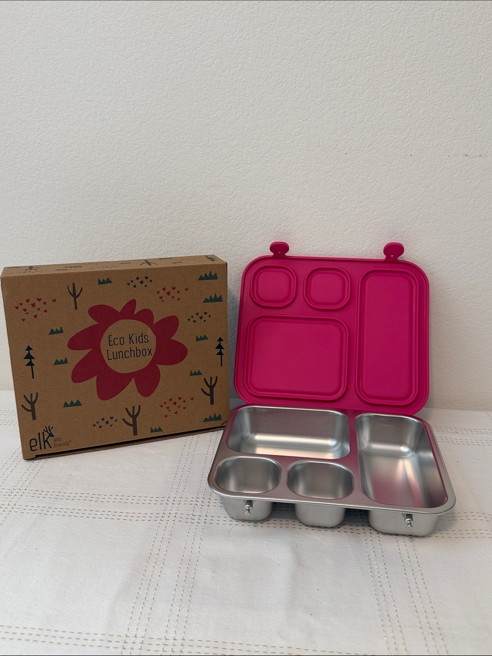 Elk and Friends Eco Kids Stainless Steel Lunch Box w/ Silicone Lid in Pink